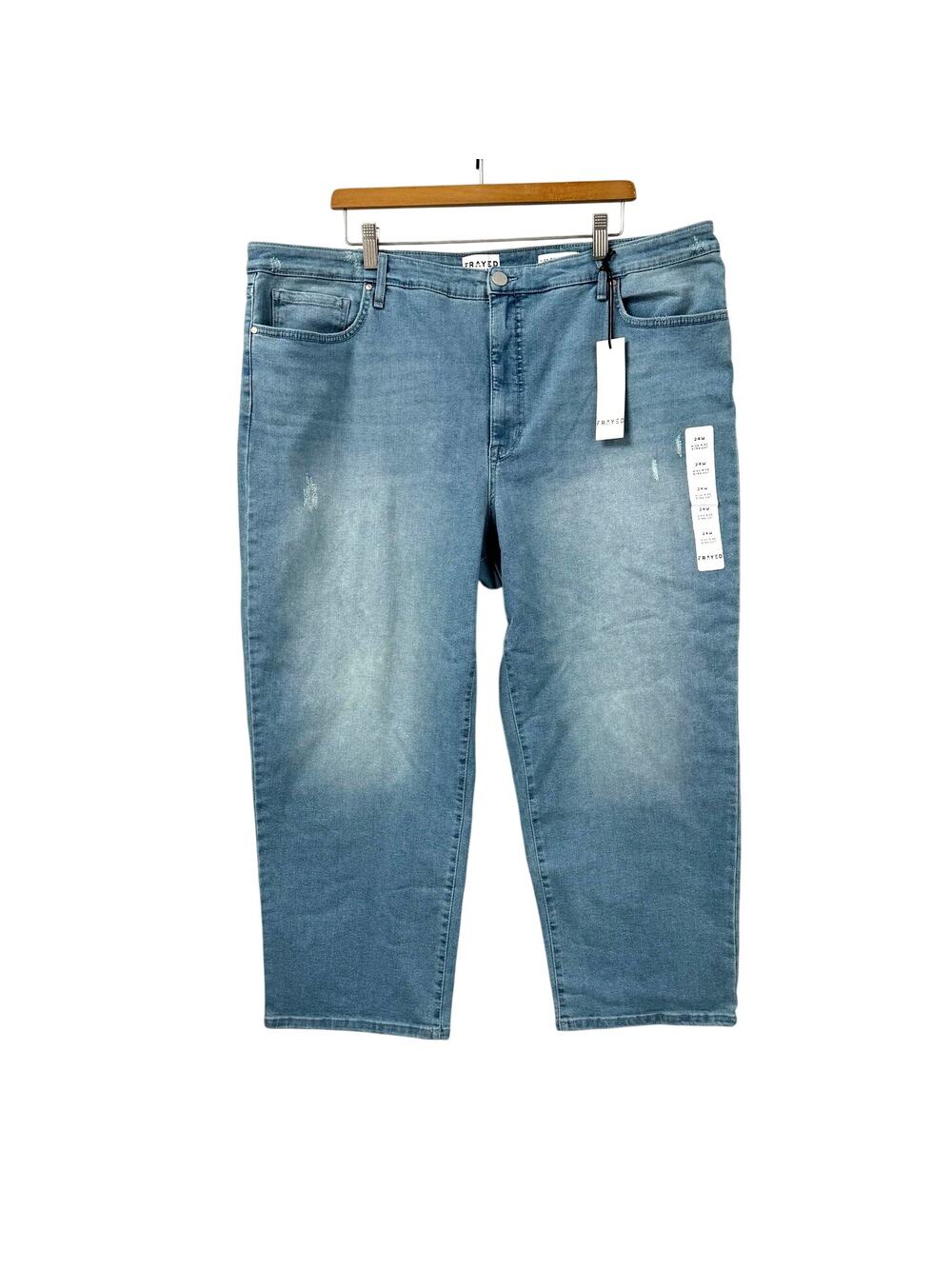 NWT- FRAYED JEANS Distressed High Rise Straight Cropped Jean